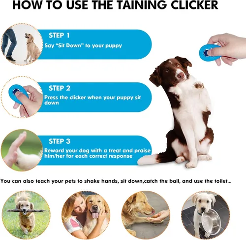 Vista 4 de MODUS Clicker de entrenamiento de mascotas para perros – Clicker con correa ajustable para la muñeca – Clicker de refuerzo positivo para perros, Azul