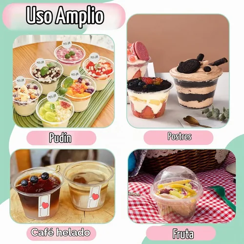 Vista 5 de 100 vasos de plástico transparente de 8 onzas con tapas de cúpula sin agujero, tazas de parfait desechables con tapas de cúpula, taza de postre