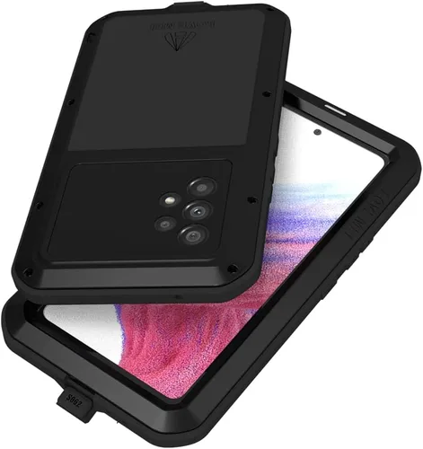 Vista 5 de Funda militar resistente para Samsung A53, con protector de pantalla de vidrio templado, a prueba de golpes, a prueba de polvo, a prueba de Negro