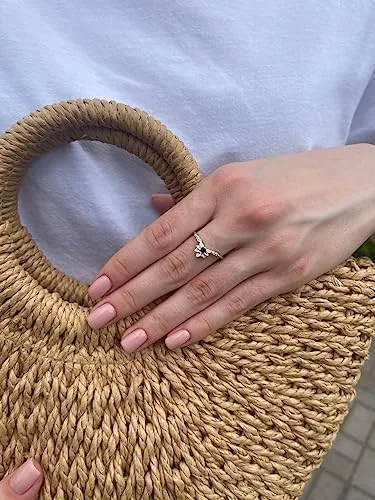 Vista 3 de Unique womens Black stone engagement ring in 925 silver, nature promise ring, women proposal ring, black stone ring, elegant ring for her