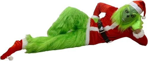 Vista 3 de Vukrtuo Disfraz de monstruo verde 7 piezas traje de Papá Noel peludo de lujo disfraz de cosplay verde