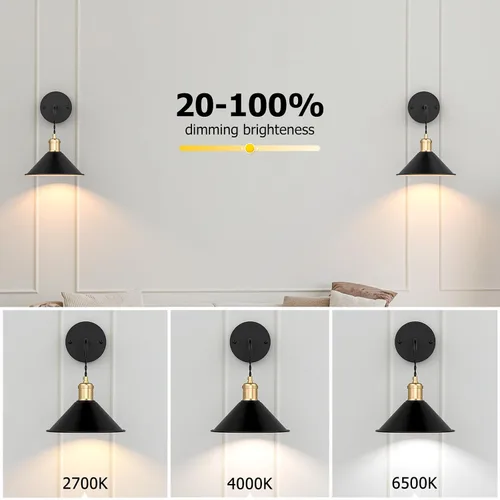 Vista 5 de Juego de 2 apliques de pared a pilas, 5000 mAh, lámpara de pared recargable de alto brillo, 3 luces de pared RGB de temperatura de color con control