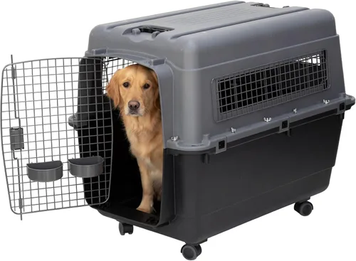 Vista 24 de SportPet Designs Perreras de plástico, Jaulas de viaje para perro, de plástico con ruedas, aprobadas para aerolínea, con puerta de alambre