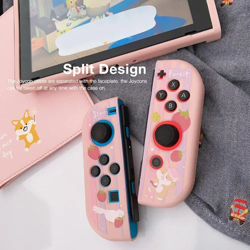 Vista 3 de Starry Forest Lindas fundas protectoras para Nintendo Switch con fundas joycon Stick, color rosa, funda femenina Kawaii para Switch, Strawberry