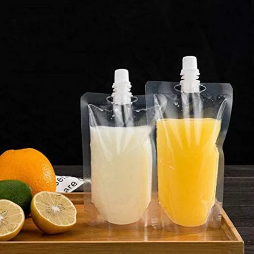 Vista 2 de 50 bolsas de bebidas, contenedor transparente para bolsas de batidos, bolsa de mano resistente a fugas y sellable, 8.4 onzas para botellas