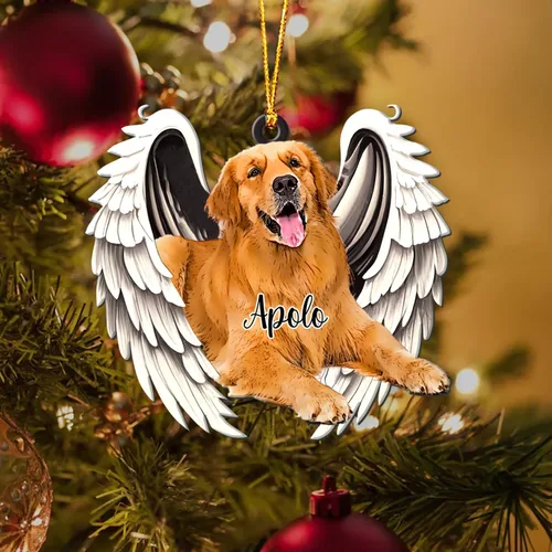 Vista 4 de GODMERCH Adorno personalizado de Golden Retriever con alas angulares, adorno conmemorativo de Navidad para perros, adorno de ángel de perro, año