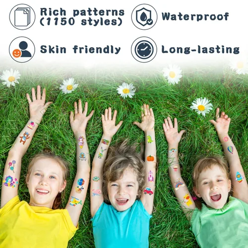 Vista 2 de Partywind 100 hojas (1150 estilos), tatuajes temporales para niños, rellenos de bolsas de golosinas, calcomanías de tatuaje falsas para niños