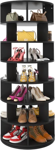 Vista 13 de Aheaplus Torre de Estante Giratorio para Zapatos, Zapatero Giratorio de 7 Niveles 360 Estantes Giratorios para Zapatos Organizador para Closet