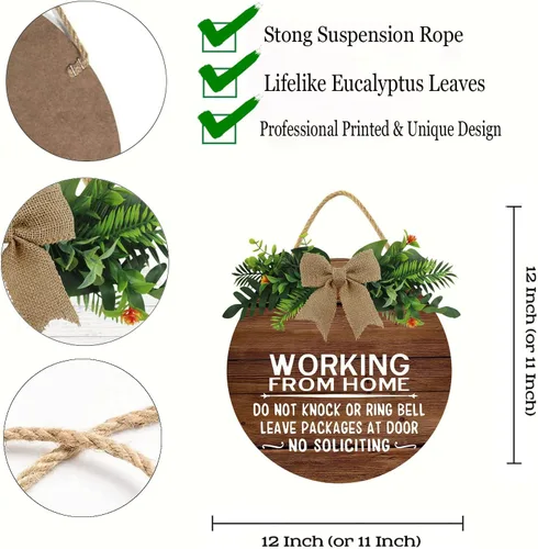 Vista 2 de KPSheng Letrero de madera con texto en inglés «Do Not Ring» («Do Not Ring») «Working From Home Please Do Not Disturb» para todas las estaciones