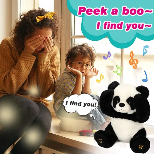 Vista 6 de Oso Panda de Peluche Peek A Boo Interactivo Eléctrico Animal Musical que Canta, Habla y Repite lo que Dices Juguetes de Peluche para Regalos
