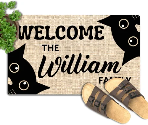 Vista 4 de Tapete para puerta de 23.6 x 15.7 pulgadas, tapete de bienvenida con nombre de la familia, tapete personalizado personalizado de bajo perfil