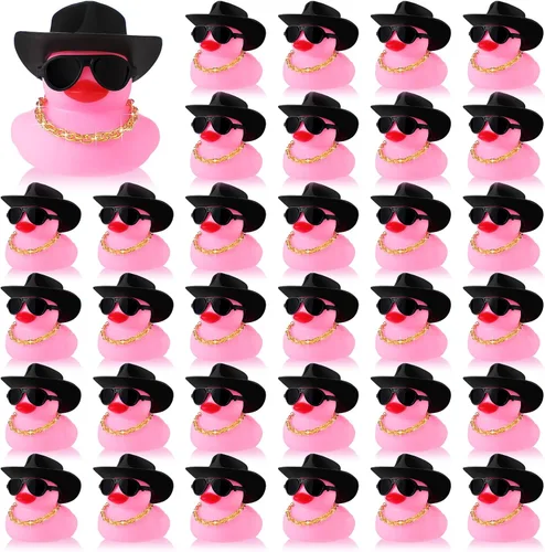 Vista 11 de Sotiff Juego de 48 juegos de patos chirriantes de goma para fiesta de automóvil, decoración de tablero con minicelle, sombrero y gafas de sol