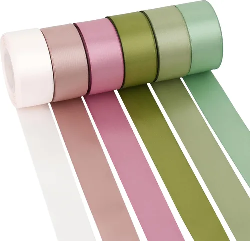Vista 18 de Cinta de satén arco iris multicolor de 3/8 pulgadas, surtido de 6 rollos de cinta delgada de arco iris para envolver, tarjeta de invitación, Arco