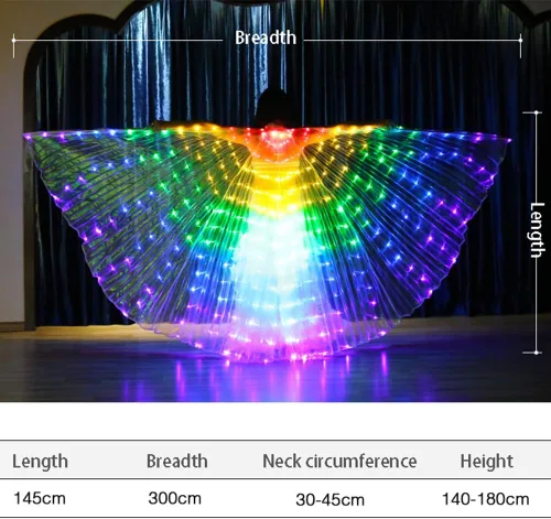 Vista 7 de MOTUZP Alas iluminadas que brillan en la danza de ángel para niñas, alas de baile de ángel con palos iluminados, disfraces de danza del vientre