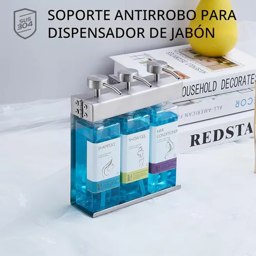 Vista 5 de Champú acondicionador dispensador de jabón de baño 3 botellas