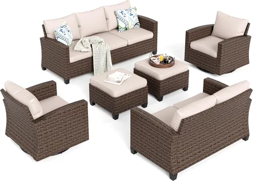 Vista 54 de HERA'S HOUSE - Juego de muebles para patio con mesa para fogata, muebles de mimbre para exteriores, sofá de conversación con asientos profundos