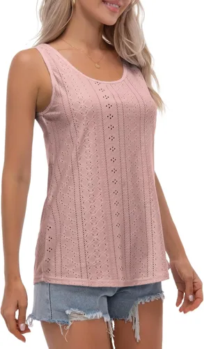Vista 4 de Womens Tank Tops Eyelet Embroidery Scoop Neck Sleeveless Shirts for Casual Loose Fit Basic 2024 Summer Top Clothes
