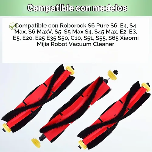 Vista 2 de Paquete de 3 piezas de repuesto de cepillos principales Roborock - Compatible con Roborock S6 Pure, S6 MaxV, E4, S4 Max, S5, S5 Max, S4, E2, E3, E5