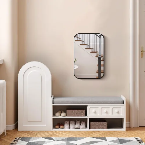 Vista 3 de FORBATH - Espejo de baño negro para sobre lavabo, espejo de pared de 16x24 pulgadas con marco de metal, esquinas redondeadas para baño, dormitorio