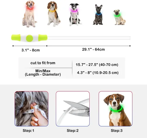 Vista 5 de Collar de perro iluminado, recargable por USB, LED, verde