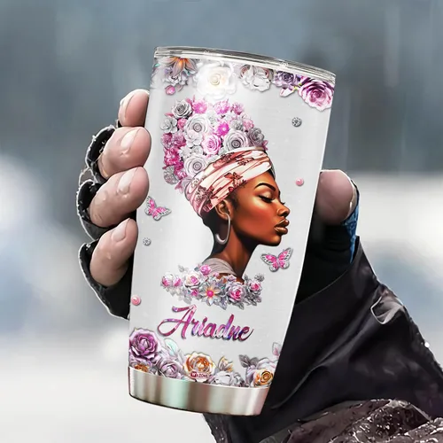 Vista 3 de WAZONE Vaso personalizado de reina negra con tapa, nombre personalizado de la Biblia de la Fe, termo de 20 onzas, 30 onzas, taza de viaje de acero