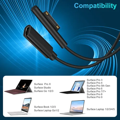 Vista 6 de Microsoft Surface Connect to USB-C PD 15V Cable de carga compatible con Microsoft Surface Pro Series, Surface Book Series, Surface Laptop Series