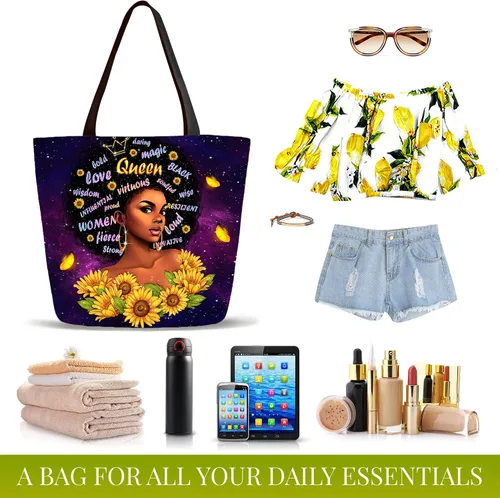 Vista 5 de IAGM Bolsos de mano para mujer, bolso de hombro para mujer afroamericana, bolso de mano mágico con asa superior, Reina Negra - Púrpura