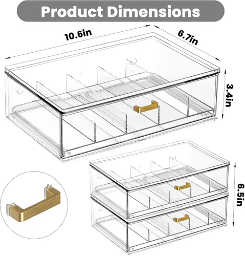 Vista 2 de LALOBLUE Clear Acrylic Sunglasses Organizer, Stackable Eyeglass Storage Case with Gold Handles, Glasses Display Holder