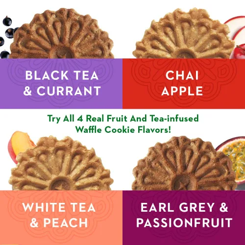 Vista 5 de Reko Tea Fusions - Galletas de gofre, té negro y grosella, paquetes de aperitivos envueltos individualmente, pizzelas italianas finas sin sabores ni