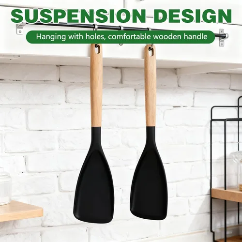 Vista 5 de Cuchara de cedro y ceniza, cuchara de silicona para utensilios de cocina antiadherentes, cuchara de cocina multifunción con mango de madera
