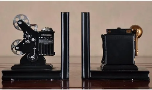 Vista 2 de Book Decor Retro Camera Bookend Movie Projector Creative Bookcase Retro Study Room Non Skid Book Stoppers Decorative Bookend Bookends Decorative