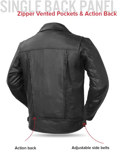 Vista 6 de First Mfg Co - Mastermind - Chaqueta de cuero para motociclista, negra, para hombre Negro