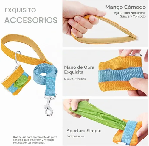 Vista 4 de Juego de arnés y correa para perro sin tirones, collar de perro, arnés halter para perro con soporte para bolsa de excrementos, correas ajustables