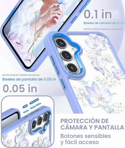 Vista 3 de Carcasa para Samsung Galaxy A54, diseño de flores transparentes Girl Women Slim Soft TPU+Hard PC Military Grade Protective Phone Cover With Screen