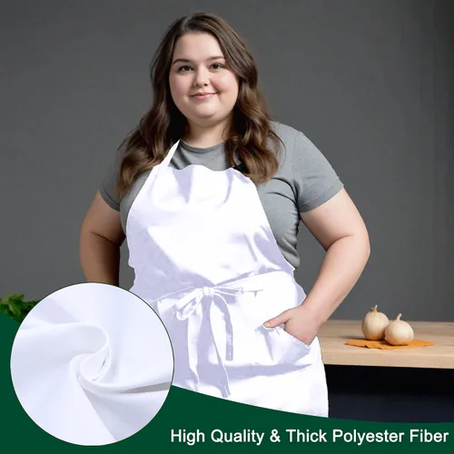 Vista 3 de 2 Pack Plus Size Chef Apron, Large Adjustable Aprons with Pockets for Men Women Waiter Waitress, Black White (XXXL)
