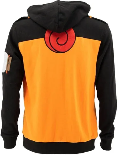 Vista 2 de Ripple Junction Naruto Shippuden Men's Authentic Full Zip Hooded Sweatshirt wChest Pockets Black Orange Officially Licensed