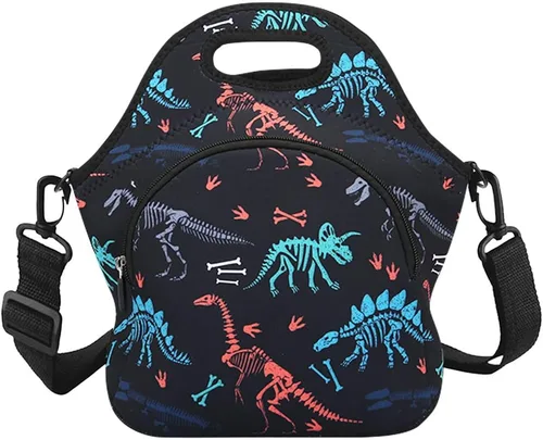 Vista 7 de Violet Mist Lonchera de neopreno reutilizable aislada con correa de hombro ajustable y bolsillo para mujeres, hombres y adultos, lindas bolsas