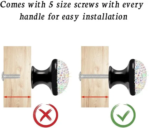 Vista 4 de SAVORI Pomos decorativos para cajones, pomo de cristal diseñado con diamantes de imitación para armario, armario, tiradores con tornillos