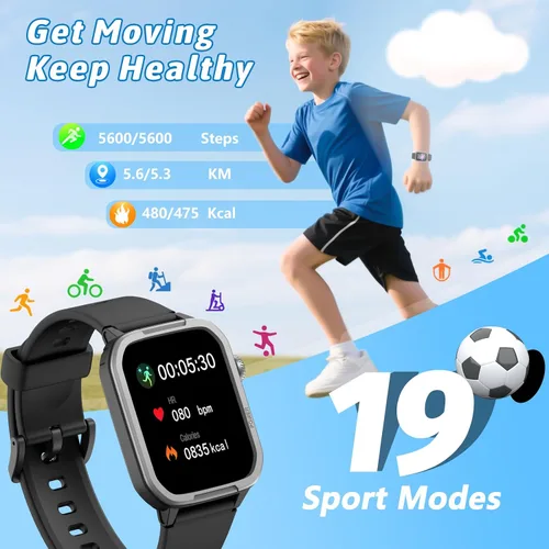 Vista 4 de Reloj inteligente para niños para niño niña, relojes para niños con 19 modos deportivos, frecuencia cardíaca, monitor de sueño, podómetro