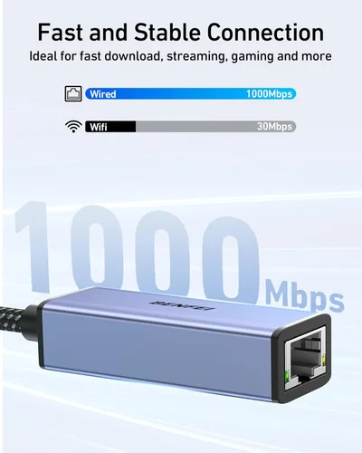 Vista 4 de BENFEI Adaptador USB 3.0 a Ethernet, Adaptador USB C a RJ45 de LAN Gigabit (1000Mbps), Compatible con MacBook/Pro/Air, Surface Pro, Windows