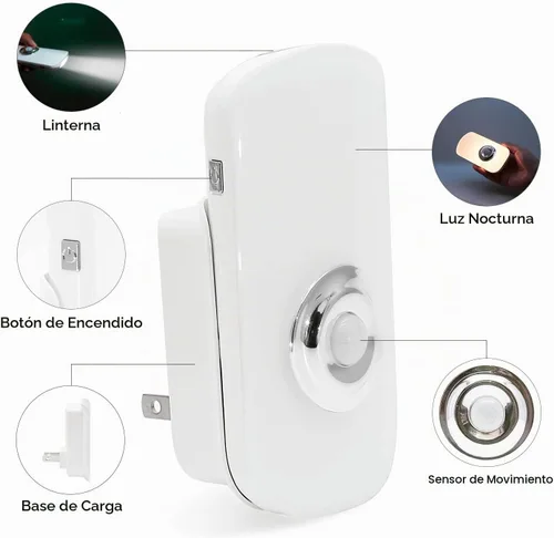 Vista 3 de Sensky Luz nocturna con sensor de movimiento 3 en 1 enchufable, linterna recargable, luz nocturna de emergencia para dormitorio, baño, sala