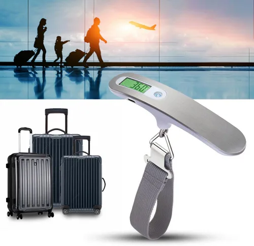 Vista 6 de Báscula de viaje digital recargable con correa para equipaje y maleta, peso máximo de hasta 110 libras110.2 lbs y diseño de pantalla LCD, puerto USB