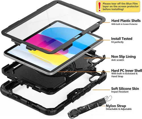 Vista 3 de SIBEITU - Funda para iPad A16 de 11ª generación 2025/iPad de 10ª generación 2022 Heavy Duty Shockproof Military Grade Protection Cover for iPad