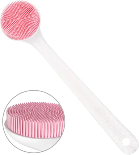 Vista 7 de Exfoliante corporal de silicona, cepillo de baño trasero mango largo para ducha