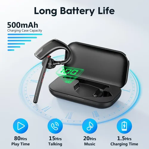 Vista 2 de New Bee Auriculares Bluetooth, auricular Bluetooth inalámbrico para teléfono celular con estuche de carga de 500 mAh, 80 horas de reproducción V5.2