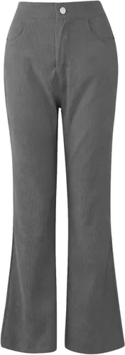 Vista 3 de Pantalones de pana para mujer, con corte de bota, control de abdomen, pierna ancha, ajustados, lisos, para negocios, trabajo, oficina, pantalones