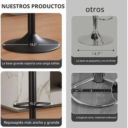 Vista 8 de Juego de 2 taburetes de bar modernos, taburetes de bar de cocina giratorios ajustables con respaldo, asientos acolchados de piel sintética, sillas
