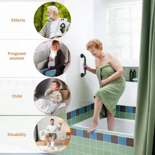 Vista 6 de Barra de agarre para ducha negra de 12 pulgadas con agarre de goma antideslizante, ZUEXT Barra de agarre para baño de acero inoxidable, Barra