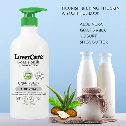 Vista 2 de Lovercare Loción Corporal de Leche de Cabra para Piel Seca Aloe Vera 27.05 oz (27.1 fl oz) - Solo