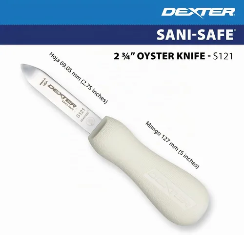 Vista 5 de Dexter-Russell - Cuchillo para ostras estilo New Haven de 2.75 pulgadas de la serie Sani-Safe Classic New Haven pattern blade with bent tip that